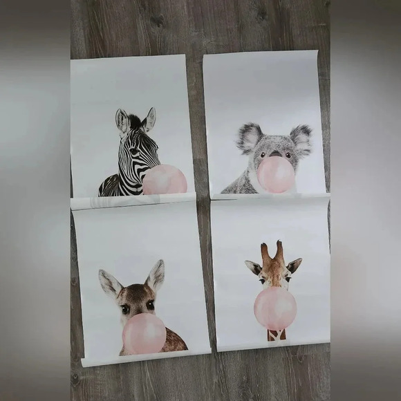 Large Canvas Wall Art Posters for nursery Animals Bubble gum 4pcs - Picture 1 of 7